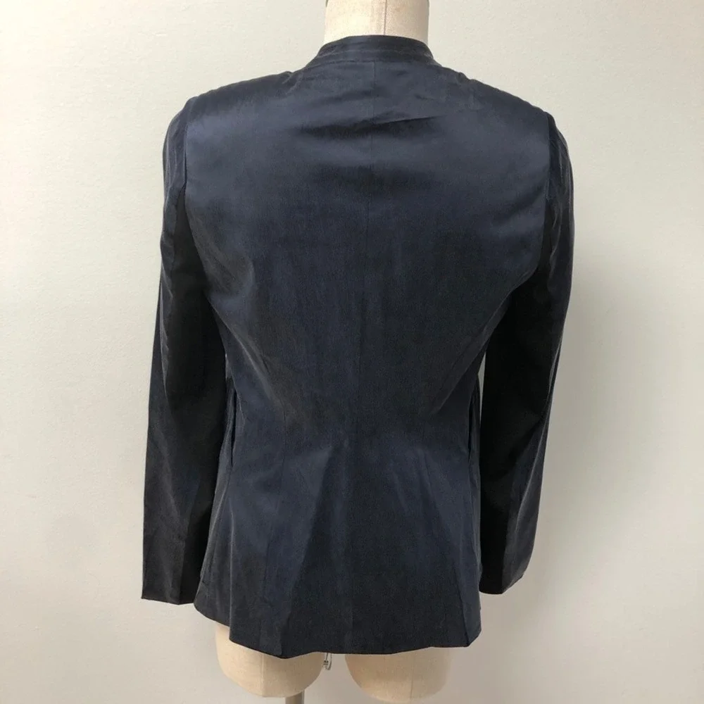 L.A.M.B. Blazer Womens 2 Navy Blue Silk Tuxedo Shawl Lapel Open Front Career